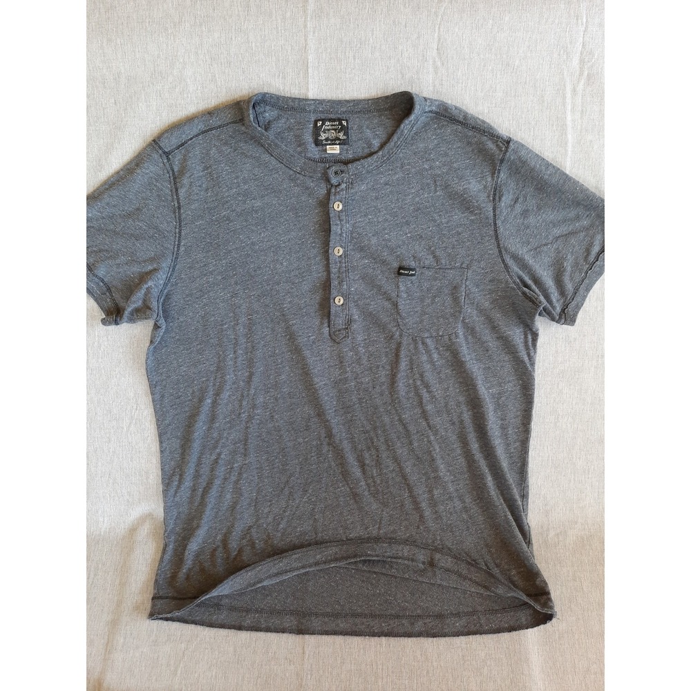 DIESEL Industry Men's XL Henley Stretch T-Shirt Short Sleeve Pocket Solid Gray